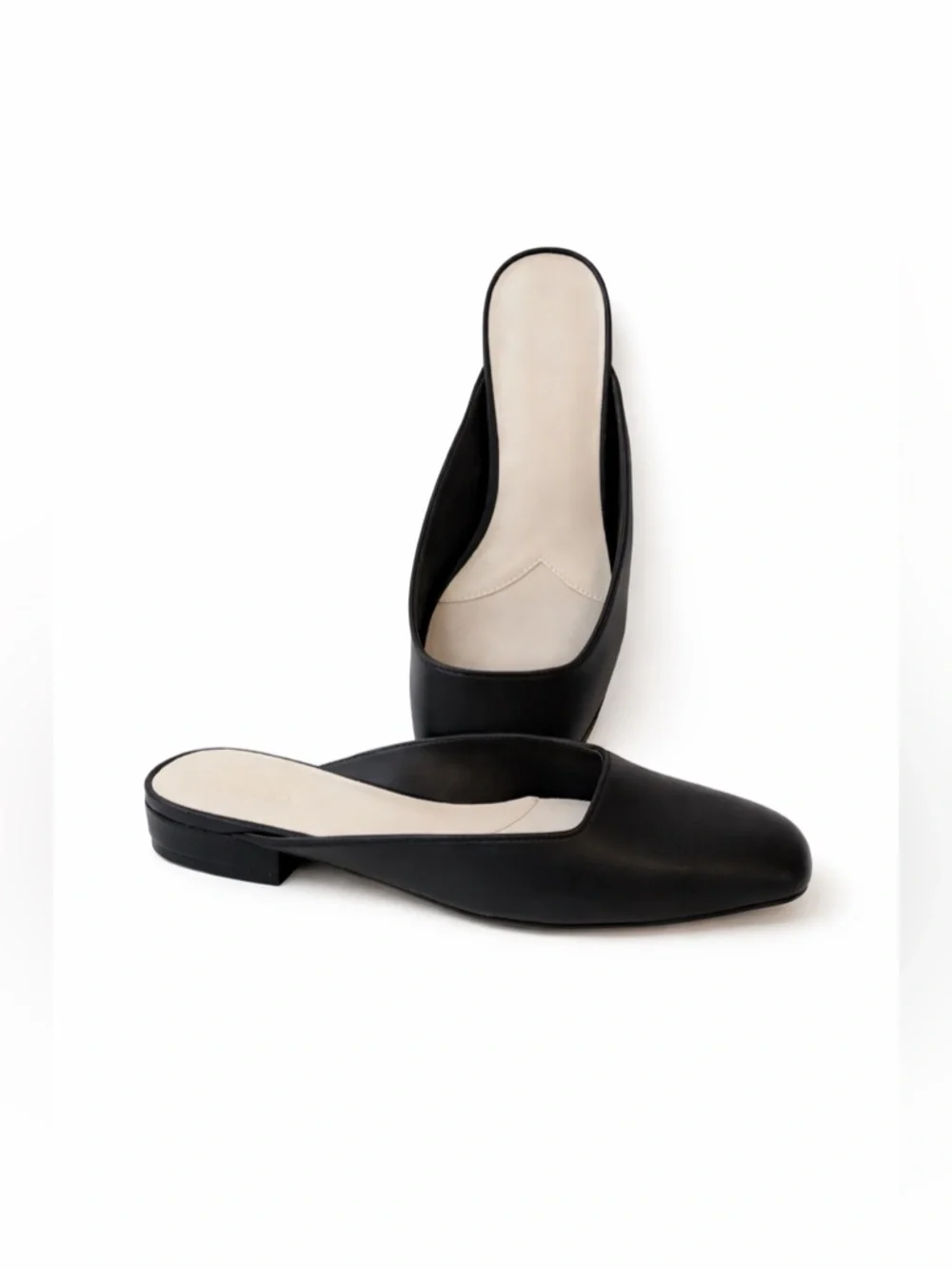 FRANCO SARTO Women's Black Faux Leather Square-Toe Slip-On Mules 8 NEW